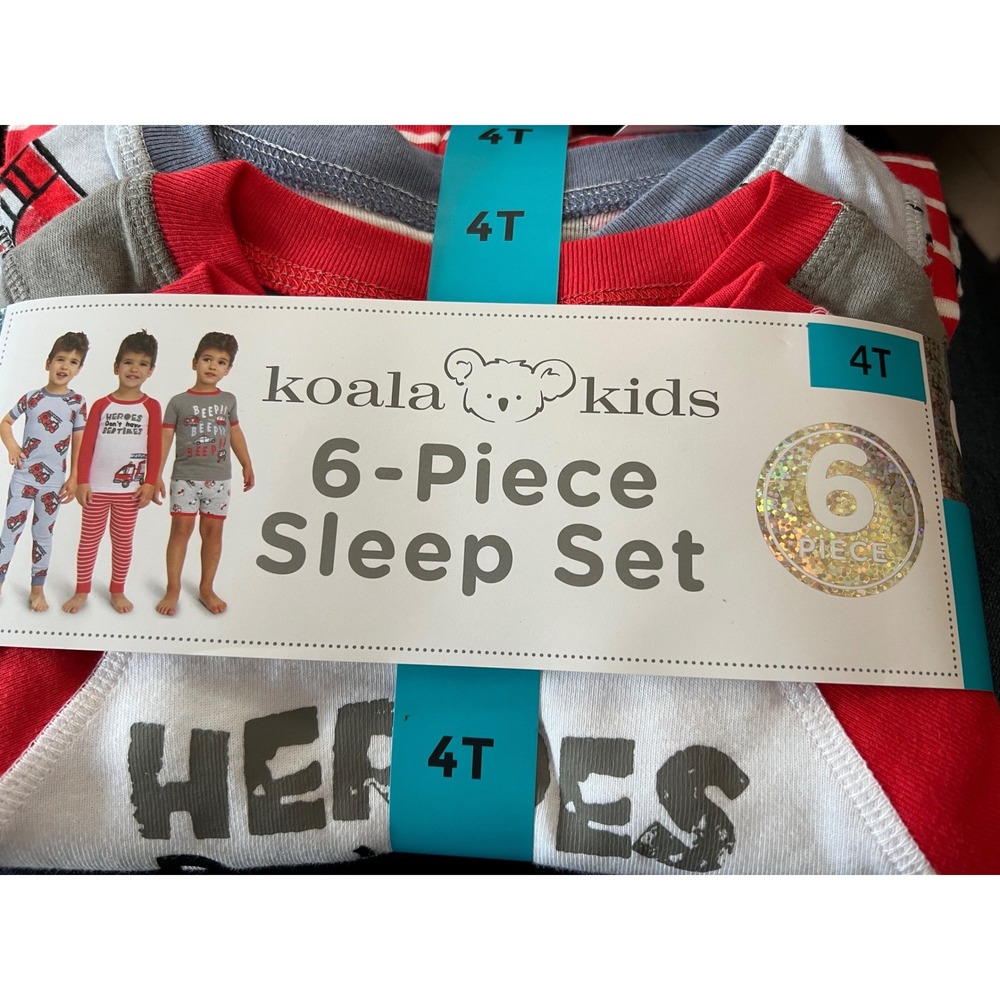 Koala Kids 4T Boys 6-Piece Pajama Set Fire Truck Emergency Vehicles Red Gray New - Picture 8 of 8